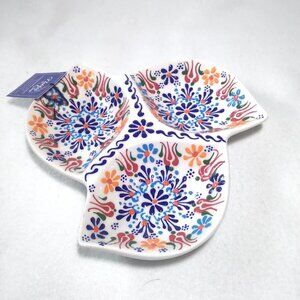 Nakkas Cini Turkish Hand-Painted Ceramic 3 Divider Snack Platter - NEW